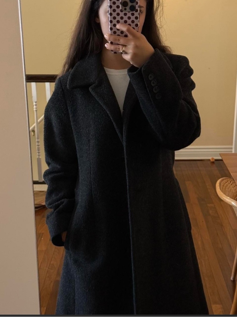 Vintage Classic Charcoal Wool Long Coat - Women's